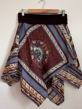 VINTAGE Brown Patterned Hankerchief Skirt Size M